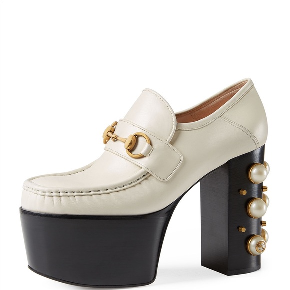 Gucci Shoes - GUCCI Vegas 125 Pearl leather high heeled loafers